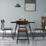 Industrial Rectangular Dining Table Set with 4 Chairs (Set of 5)