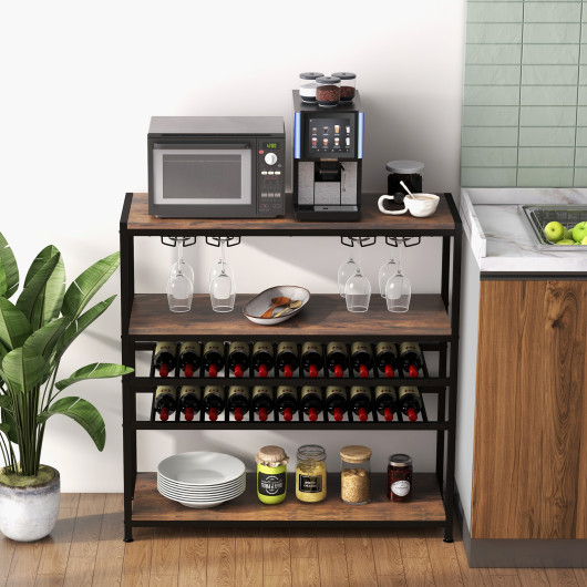 Industrial 5-Tier Wine Rack Table with Glass Holder and Storage 2 Industrial 5-Tier Wine Rack Table with Glass Holder and Storage - Image 2