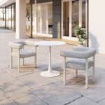 Round White Dining Table with Sunburst Design and Steel Frame