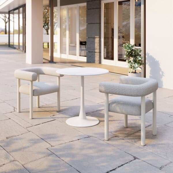 Round White Dining Table with Sunburst Design and Steel Frame