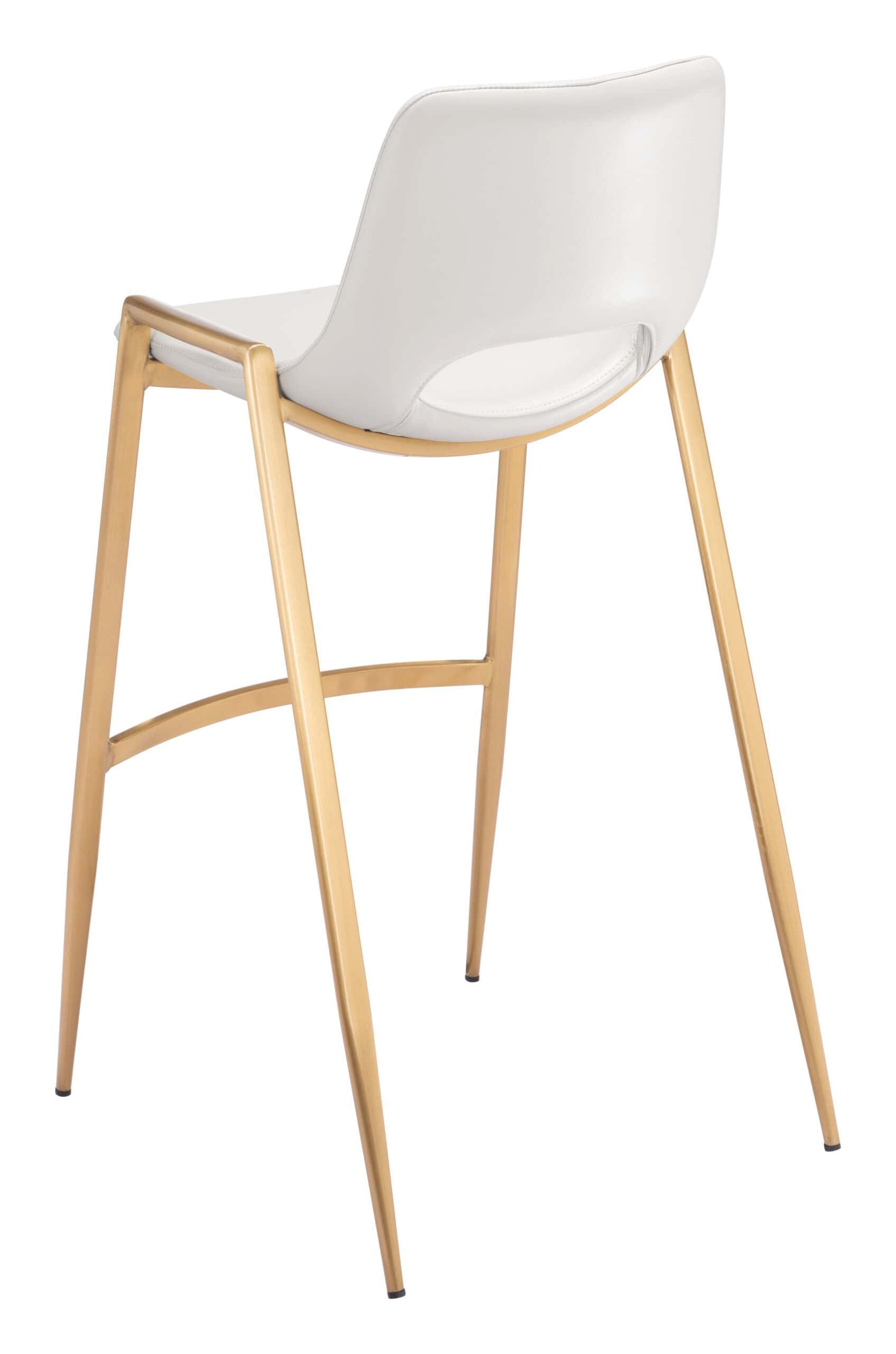 White & Gold Mid-Century Modern Barstool with Faux Leather (Set of 2)