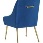 Navy Blue Velvet Armchair with Gold Legs and Cushioned Back