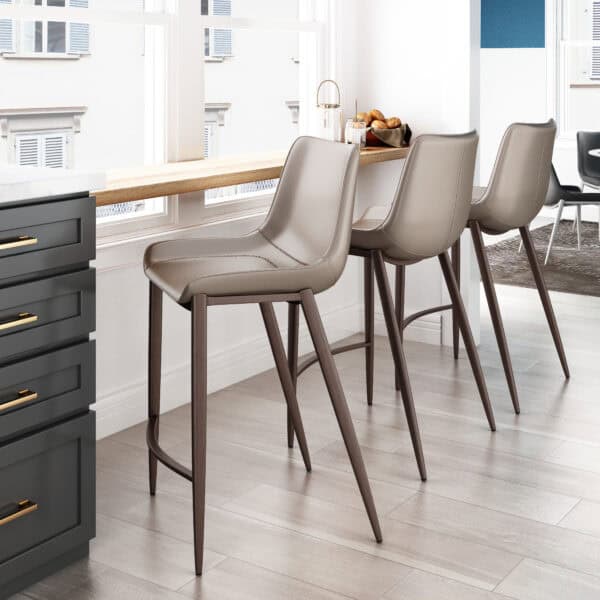Brown Faux Leather Counter Stool with Walnut Legs (Set of 2)