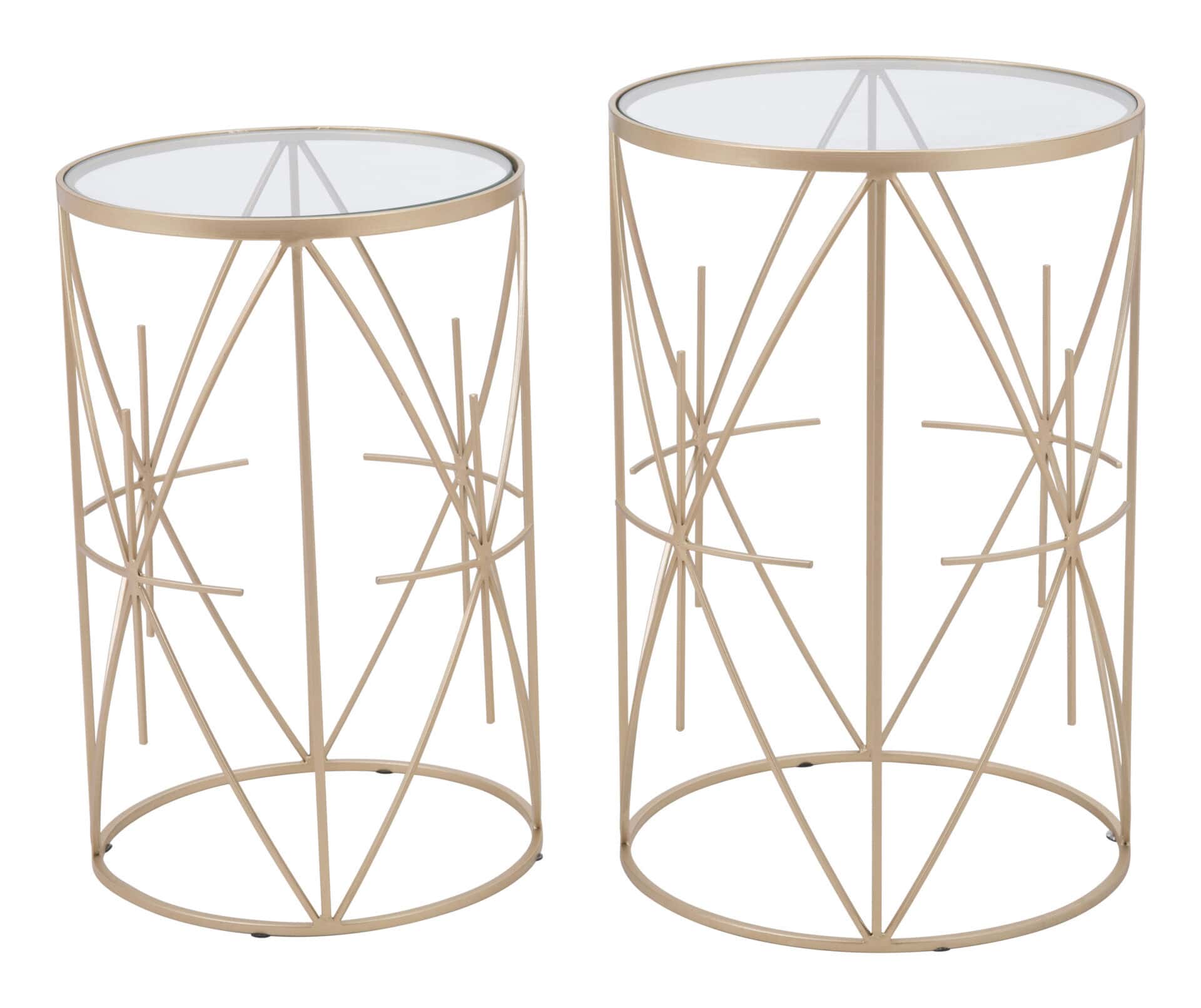 Gold Round Side Tables with White Top (Set of 2) 4 Gold Round Side Tables with White Top (Set of 2) - Image 4