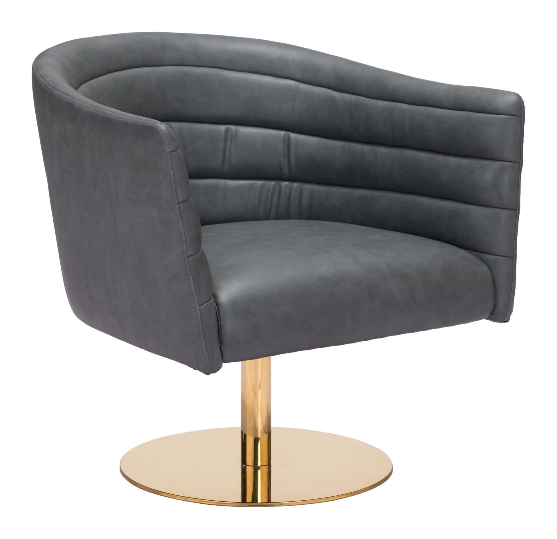 Gray Tufted Swivel Accent Chair with Faux Leather Upholstery 2 Gray Tufted Swivel Accent Chair with Faux Leather Upholstery - Image 2