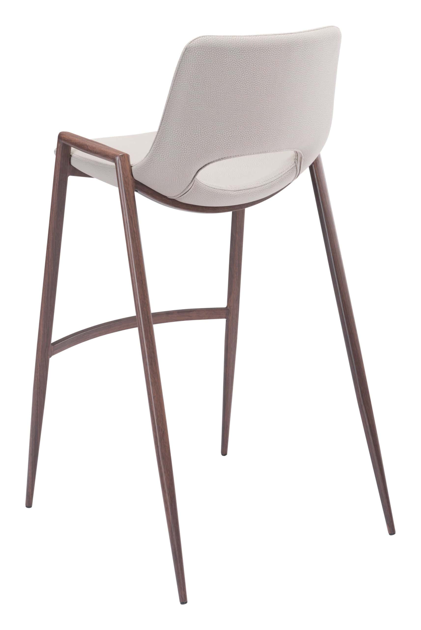 Mid-Century Modern Barstool with Faux Leather and Walnut Legs (Set of 2)