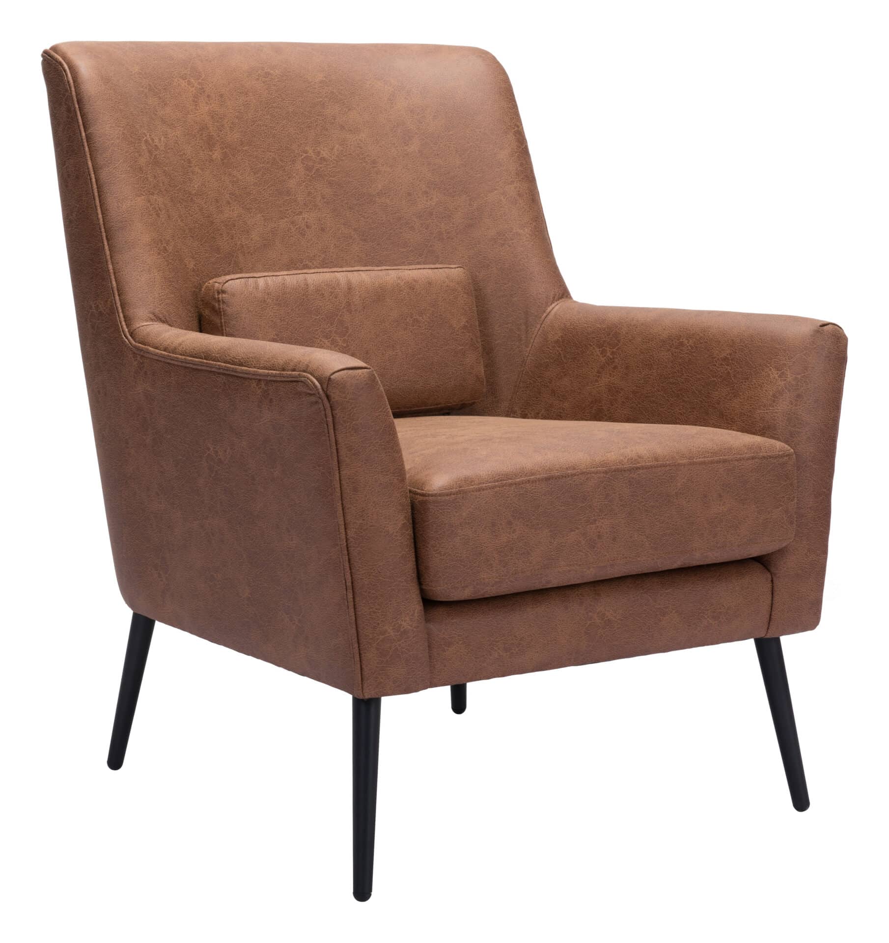 Vintage Brown Faux Leather Accent Chair with Steel Legs 2 Vintage Brown Faux Leather Accent Chair with Steel Legs - Image 2