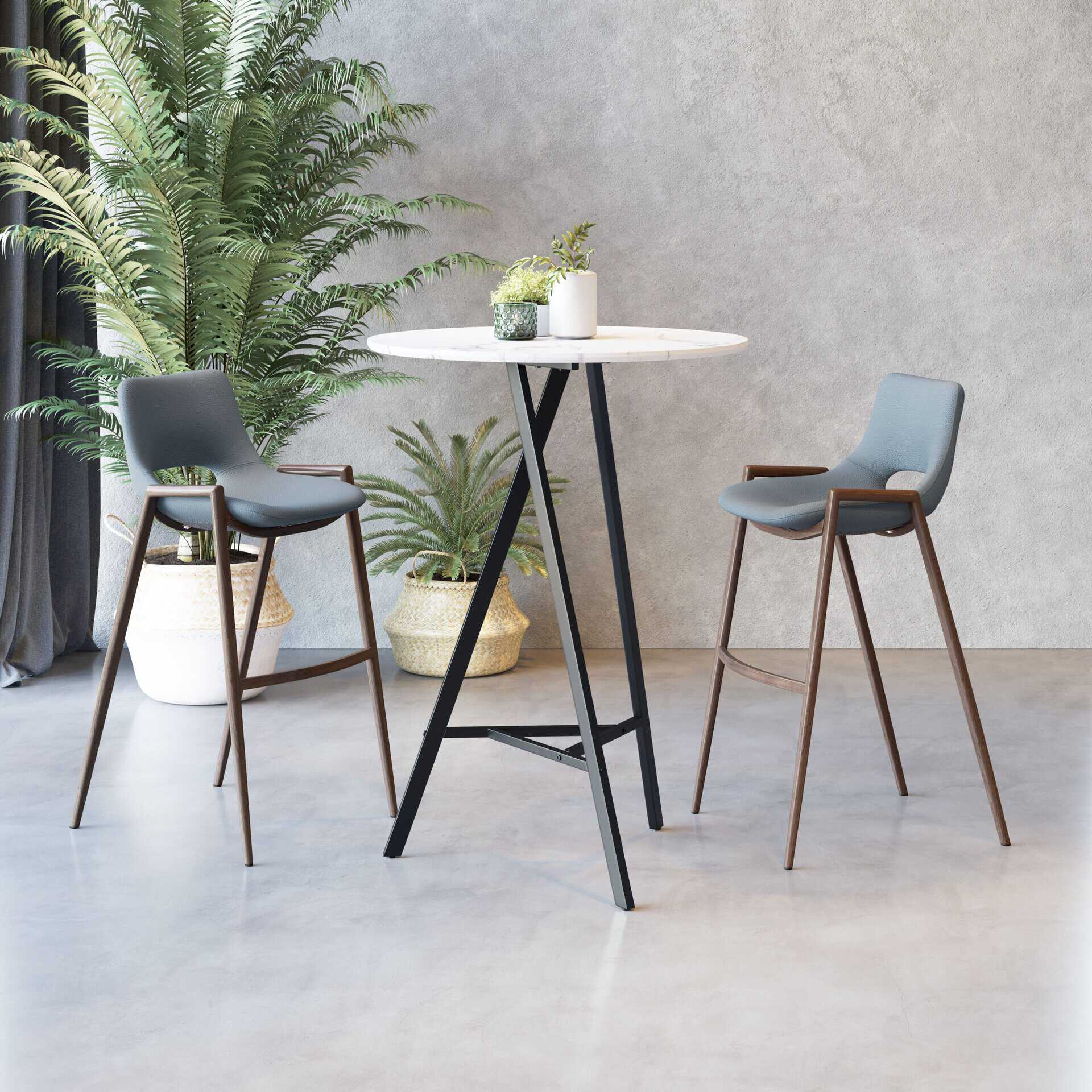 Mid-Century Modern Barstool with Faux Leather and Walnut Finish (Set of 2)