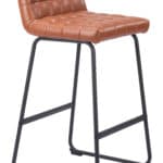 Brown Tufted Bar Stool with Steel Frame and Footrest (Set of 2)