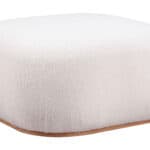 Cream Upholstered Sherpa Ottoman with Wood Veneer Legs 7 Cream Upholstered Sherpa Ottoman with Wood Veneer Legs