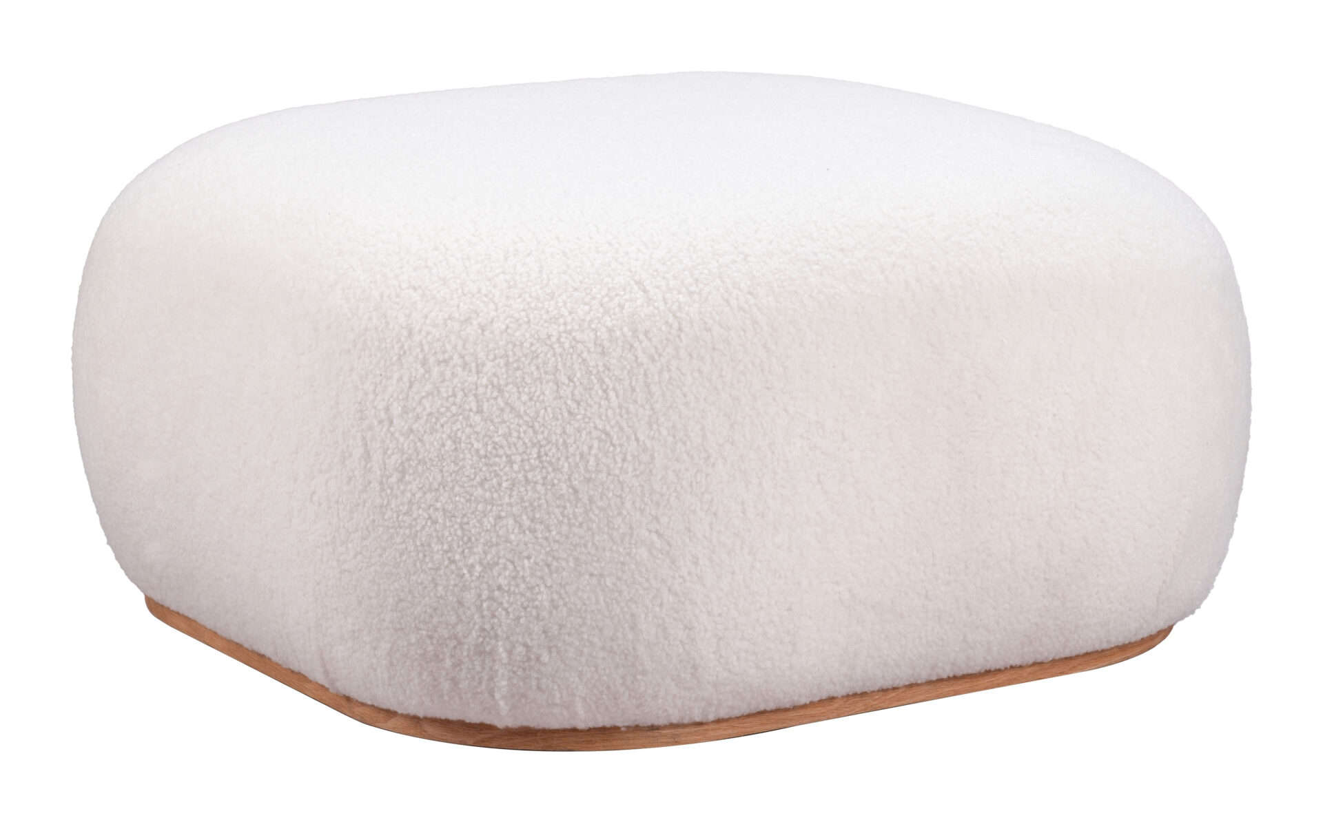Cream Upholstered Sherpa Ottoman with Wood Veneer Legs 1 Cream Upholstered Sherpa Ottoman with Wood Veneer Legs