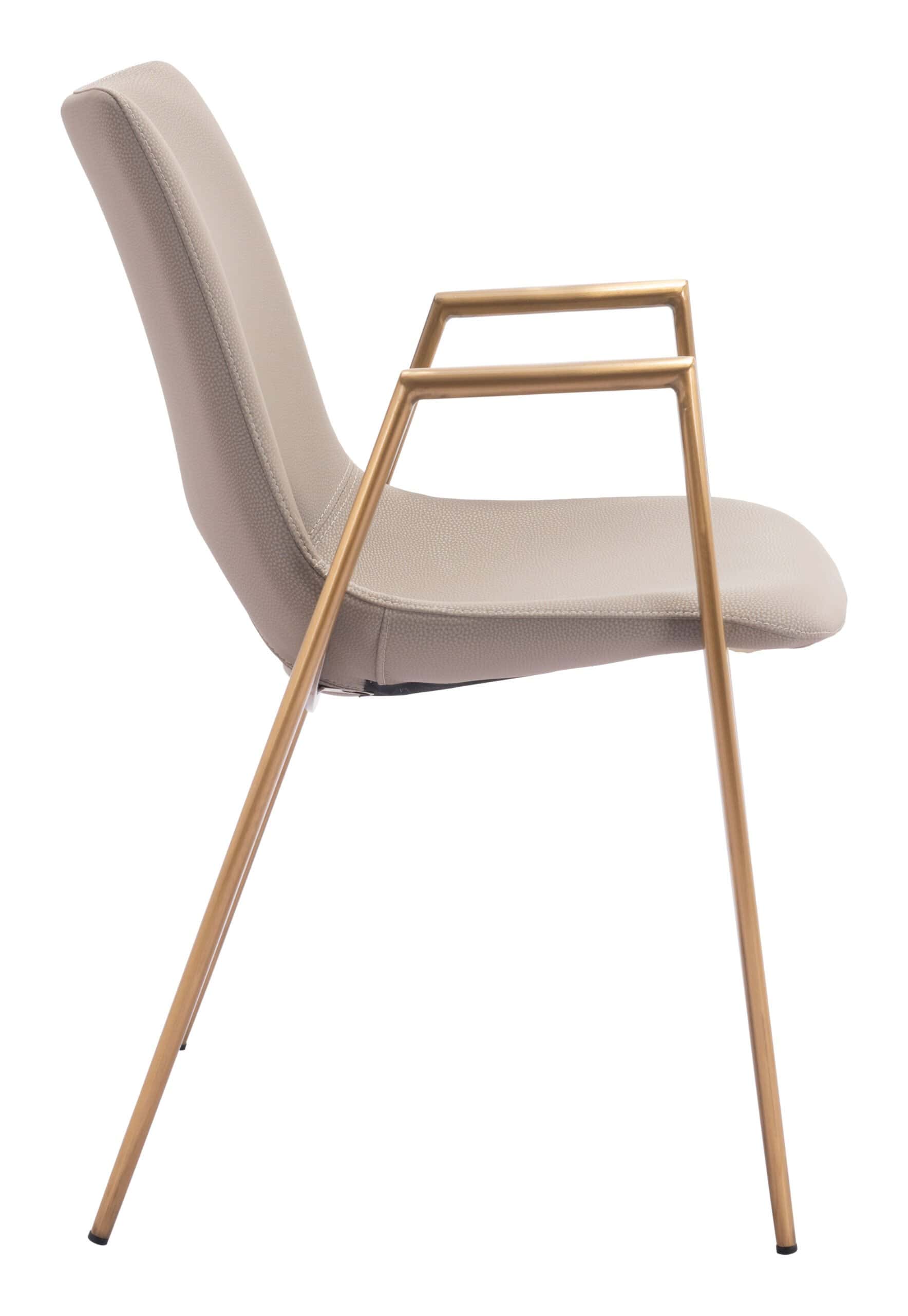 Beige Faux Leather Dining Chair with Gold Steel Legs (Set of 2)