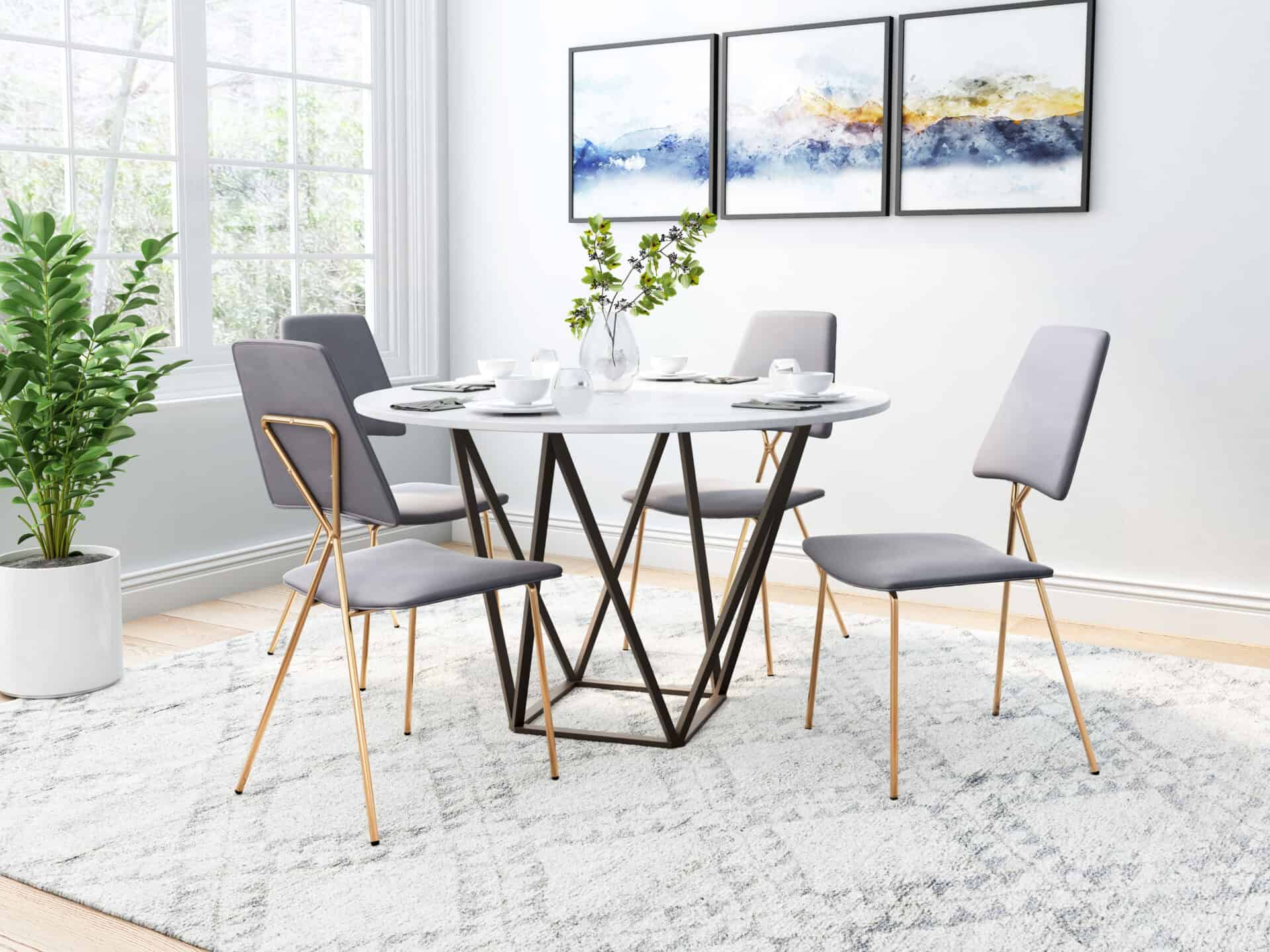 Gray Velvet Dining Chairs with Gold Frame (Set of 2) 2 Gray Velvet Dining Chairs with Gold Frame (Set of 2) - Image 2