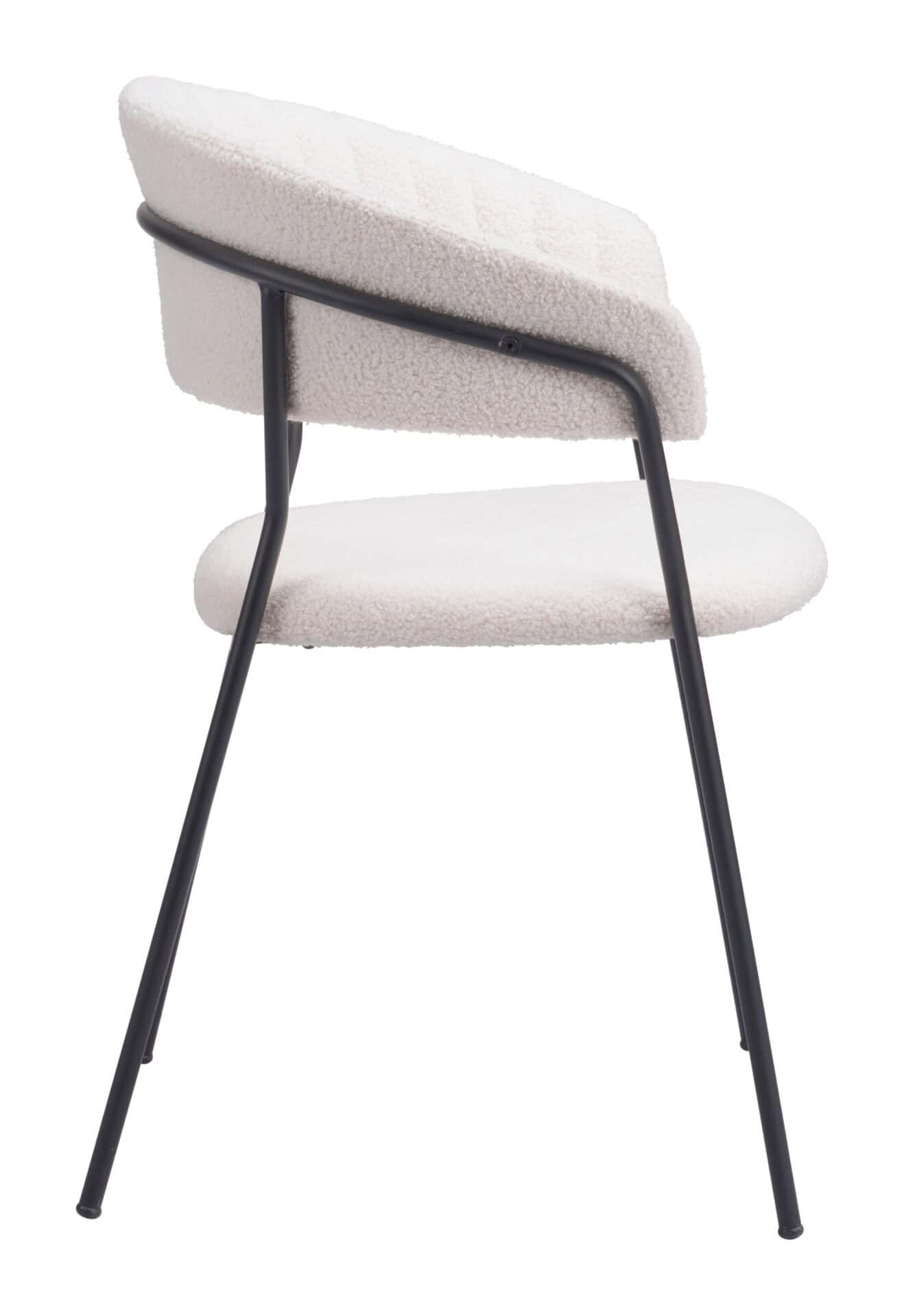Cream Shearling Modern Dining Chair with Armrests and Steel Legs (Set of 2) 3 Cream Shearling Modern Dining Chair with Armrests and Steel Legs (Set of 2) - Image 3