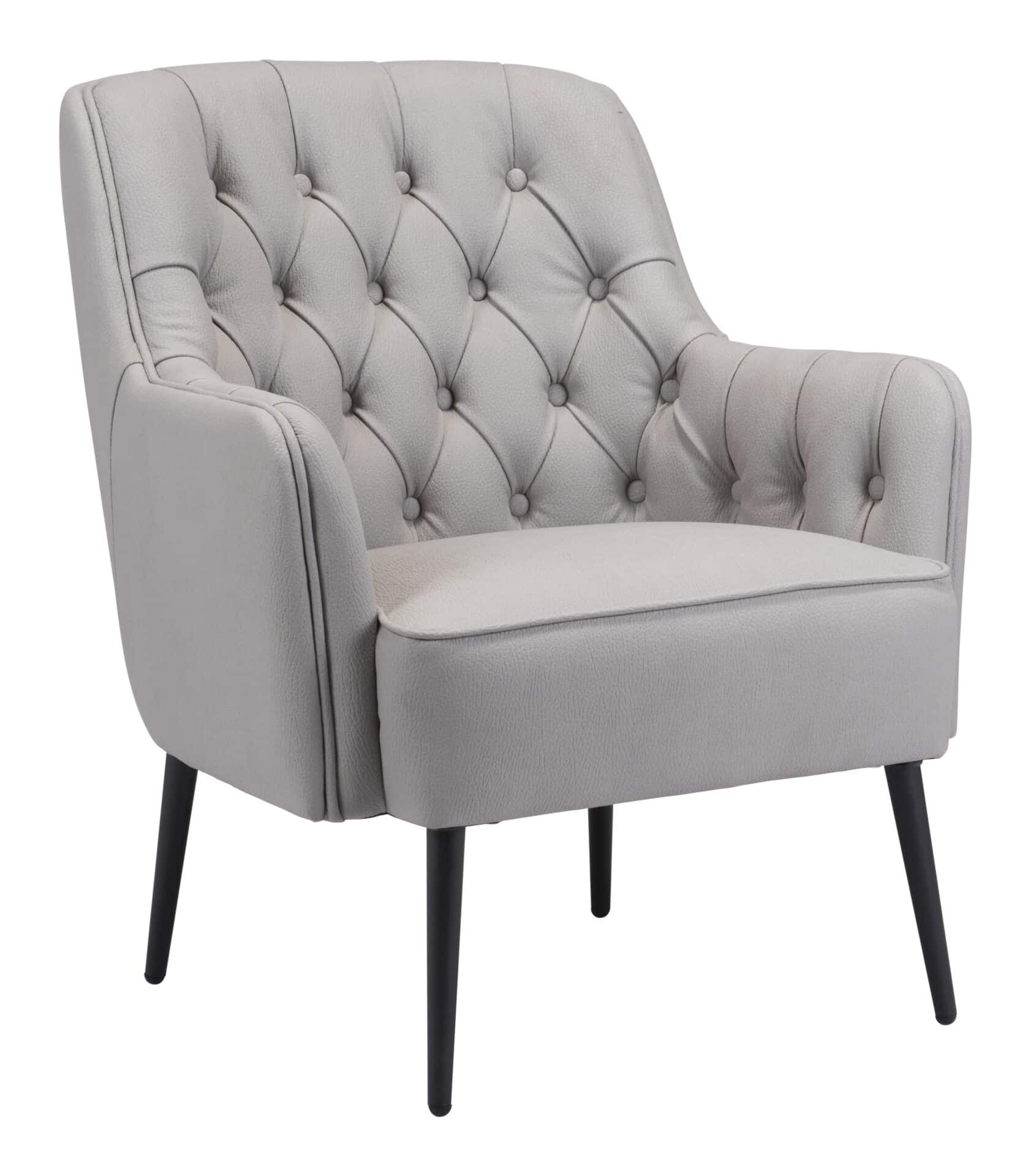 Gray Tufted Accent Chair with Faux Leather and Steel Legs 2 Gray Tufted Accent Chair with Faux Leather and Steel Legs - Image 2