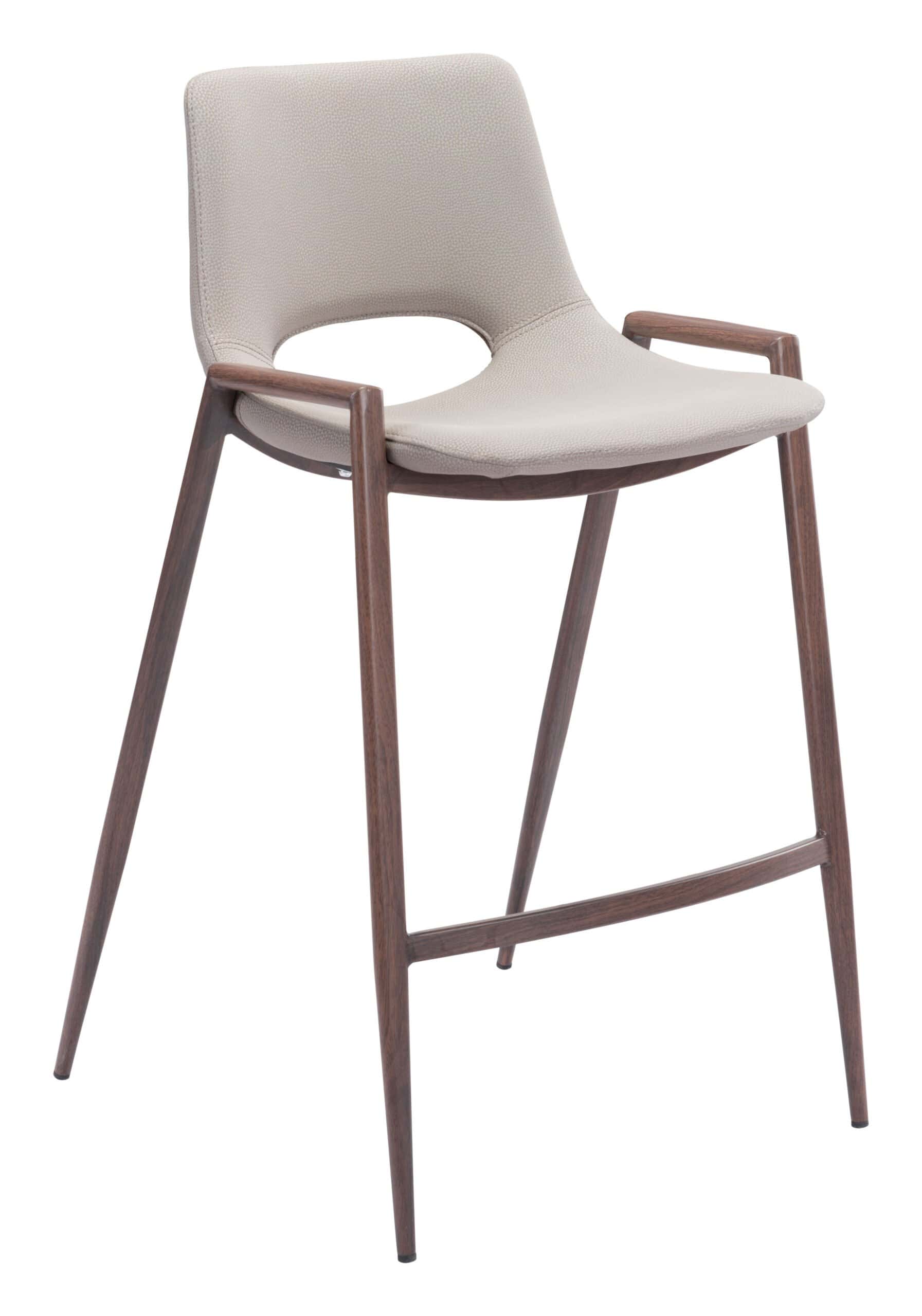 Mid-Century Modern Beige Counter Stool with Walnut Legs (Set of 2)