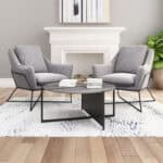 Modern Marble Top Coffee Table with Steel Base, Gray & Black
