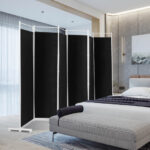 6 Panel Folding Room Divider with Steel Frame and Fabric