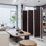 6 Panel Folding Room Divider with Steel Frame and Fabric