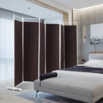 6 Panel Folding Room Divider with Steel Frame and Fabric