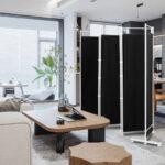 6 Panel Folding Room Divider with Steel Frame and Fabric