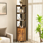 Tall Corner Storage Cabinet with 3 Shelves and Enclosed Cabinet