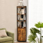 Tall Corner Storage Cabinet with 3 Shelves and Enclosed Cabinet