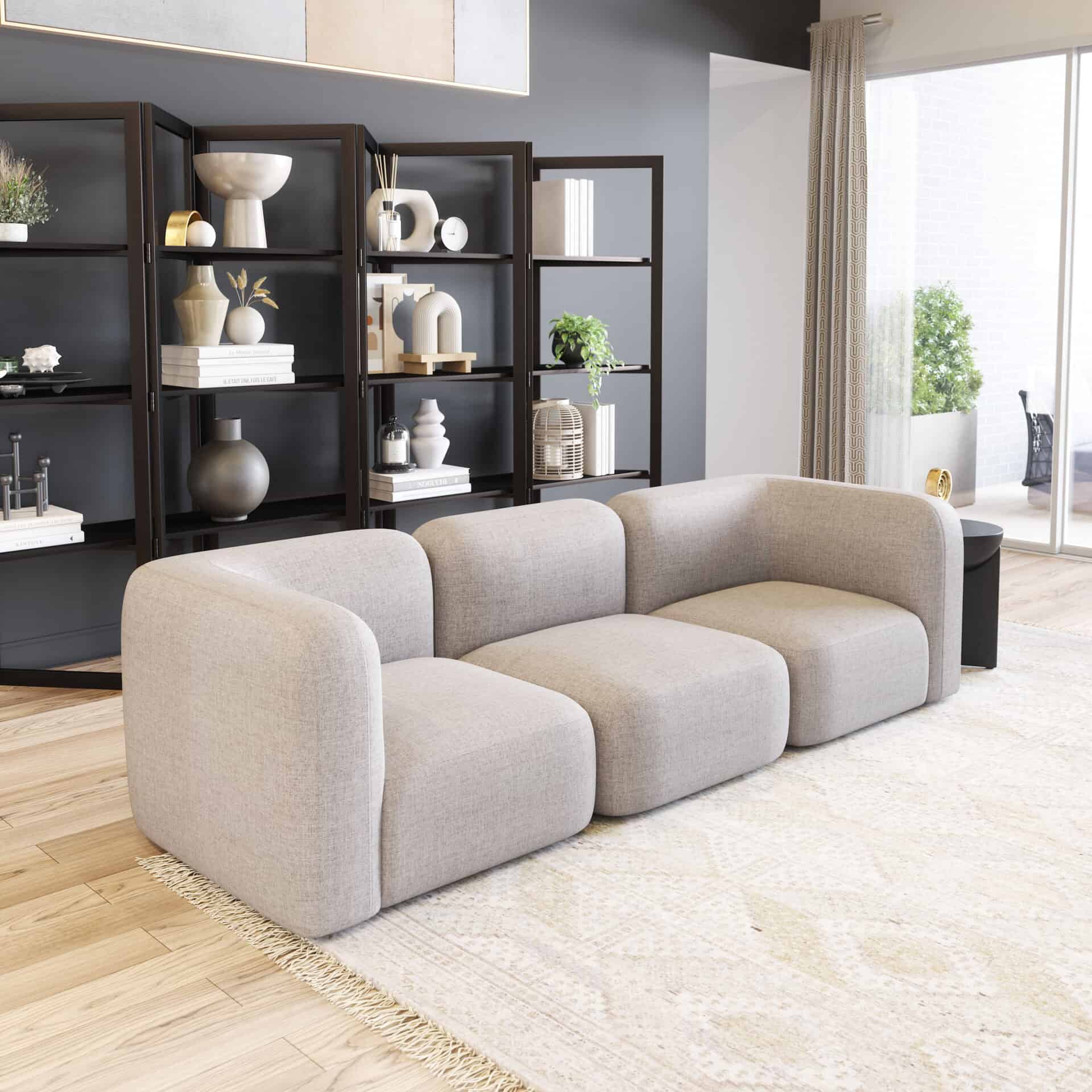 Modular Gray Corner Chair with Durable Poly Linen Upholstery 3 Modular Gray Corner Chair with Durable Poly Linen Upholstery - Image 3