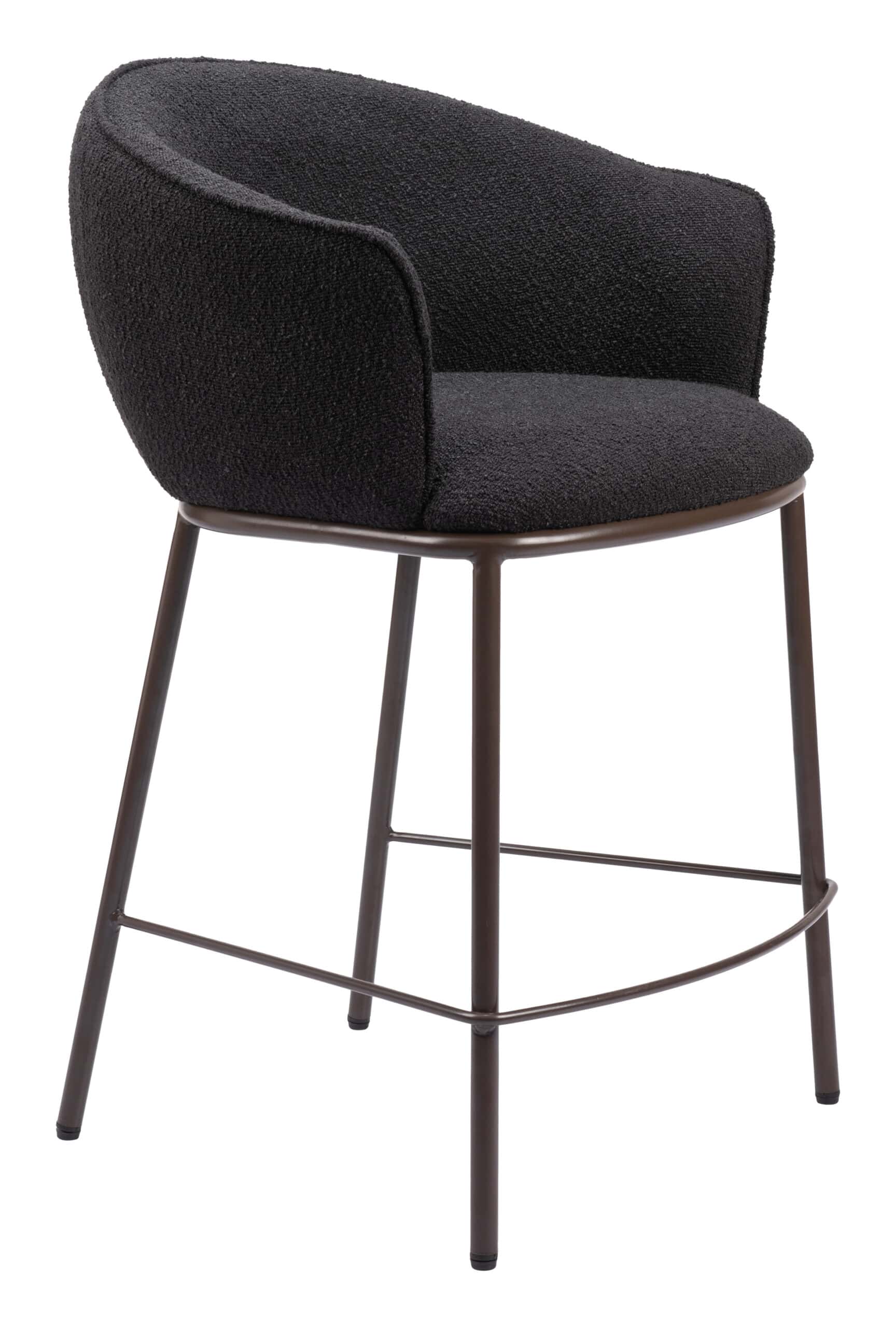 Black & Bronze Counter Stool with Teddy Fabric and Armrests 17 Black & Bronze Counter Stool with Teddy Fabric and Armrests