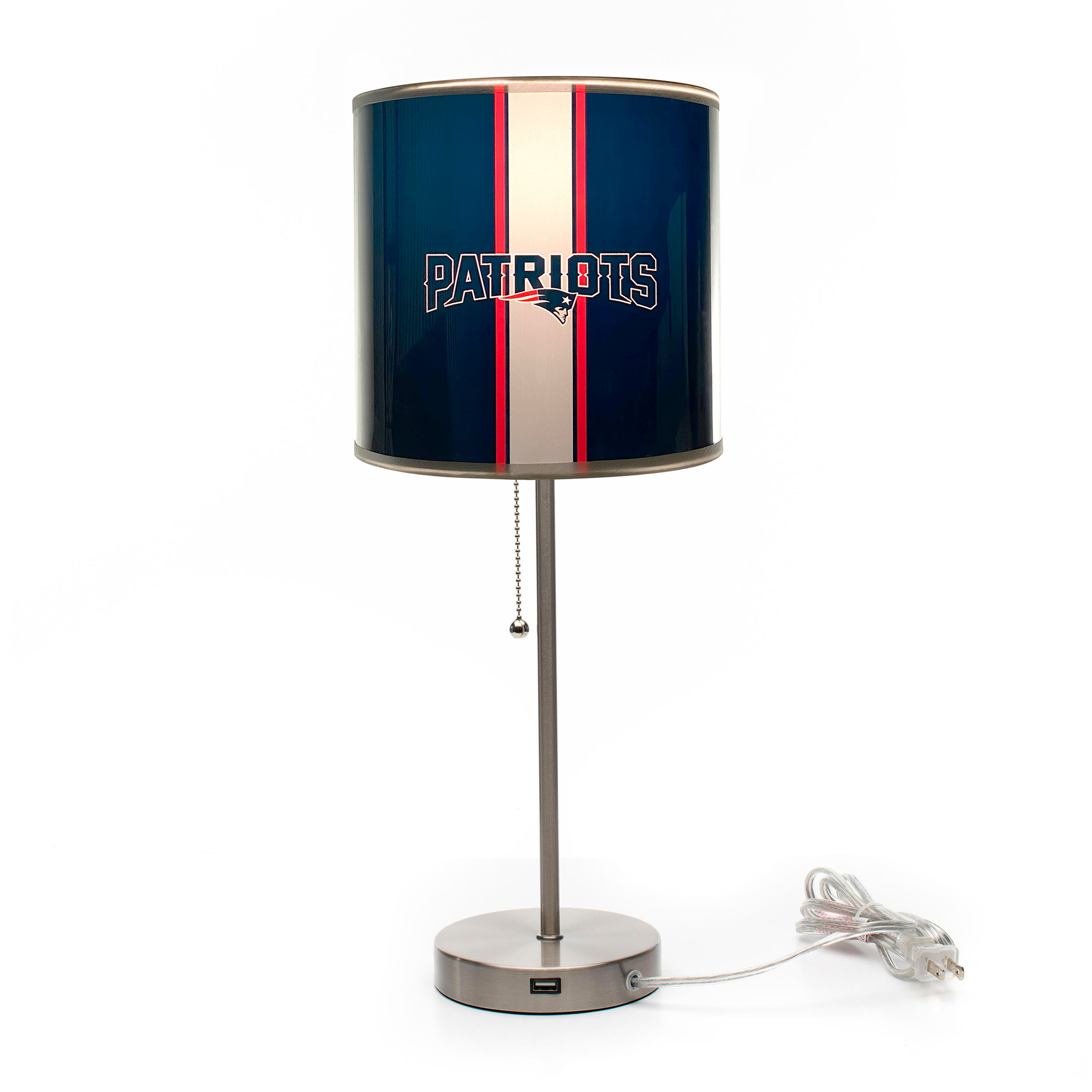 patriots chrome usb charging lamp with changeable shade insert