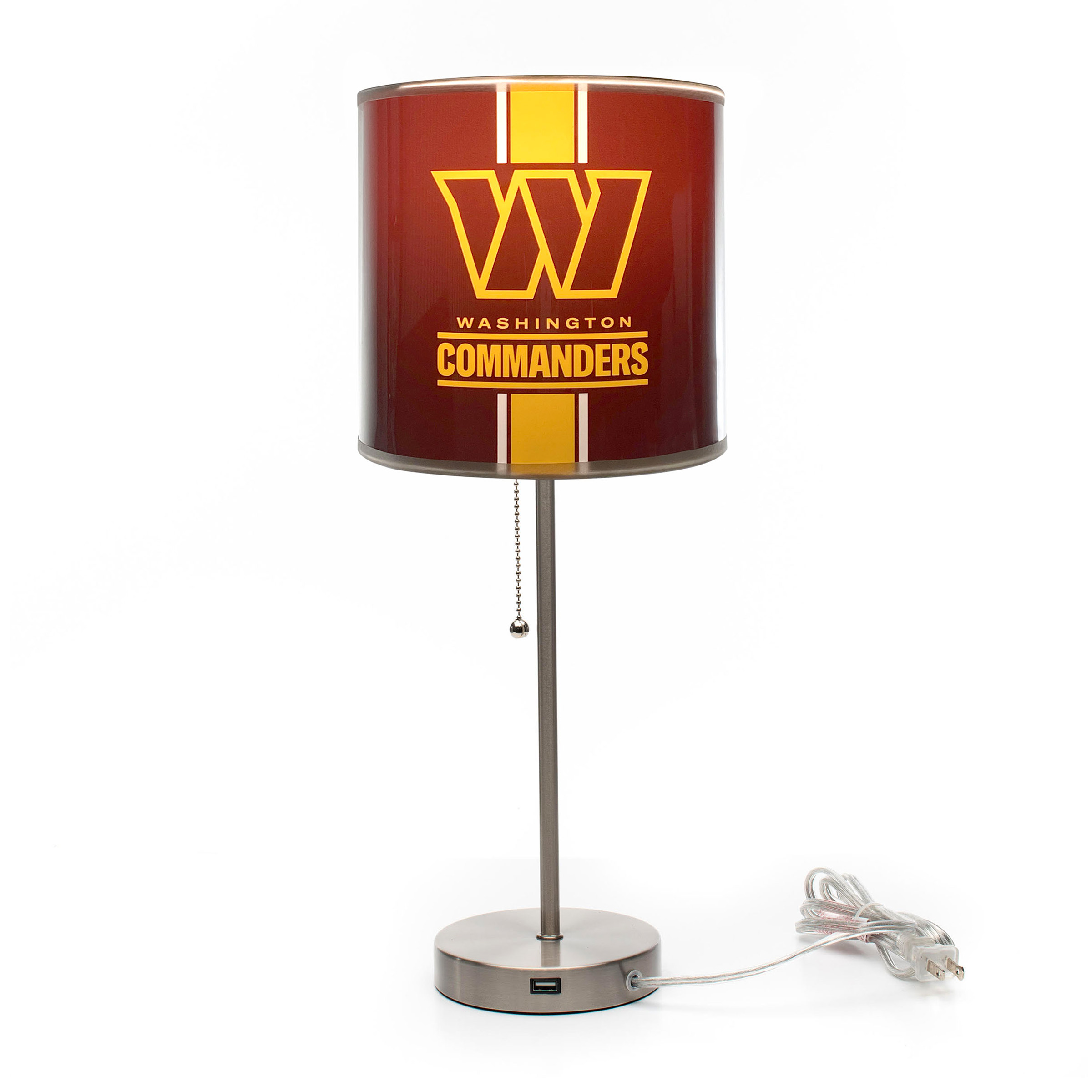 commanders chrome usb charging lamp with changeable shade insert