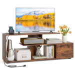 Rustic Brown Entertainment Center with Power Outlet and Storage