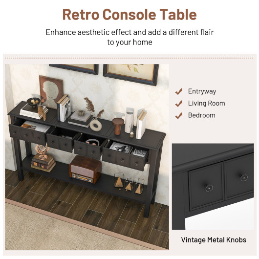 Retro Console Table with Drawers and Shelf for Living Room 7 Retro Console Table with Drawers and Shelf for Living Room - Image 7