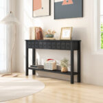 Retro Console Table with Drawers and Shelf for Living Room 9 Retro Console Table with Drawers and Shelf for Living Room
