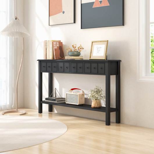Retro Console Table with Drawers and Shelf for Living Room 2 Retro Console Table with Drawers and Shelf for Living Room - Image 2