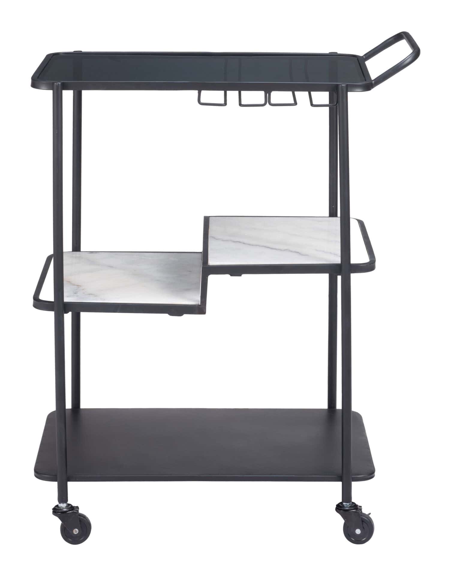 Black Bar Cart with Marble Accents and Glass Shelves 5 Black Bar Cart with Marble Accents and Glass Shelves - Image 5
