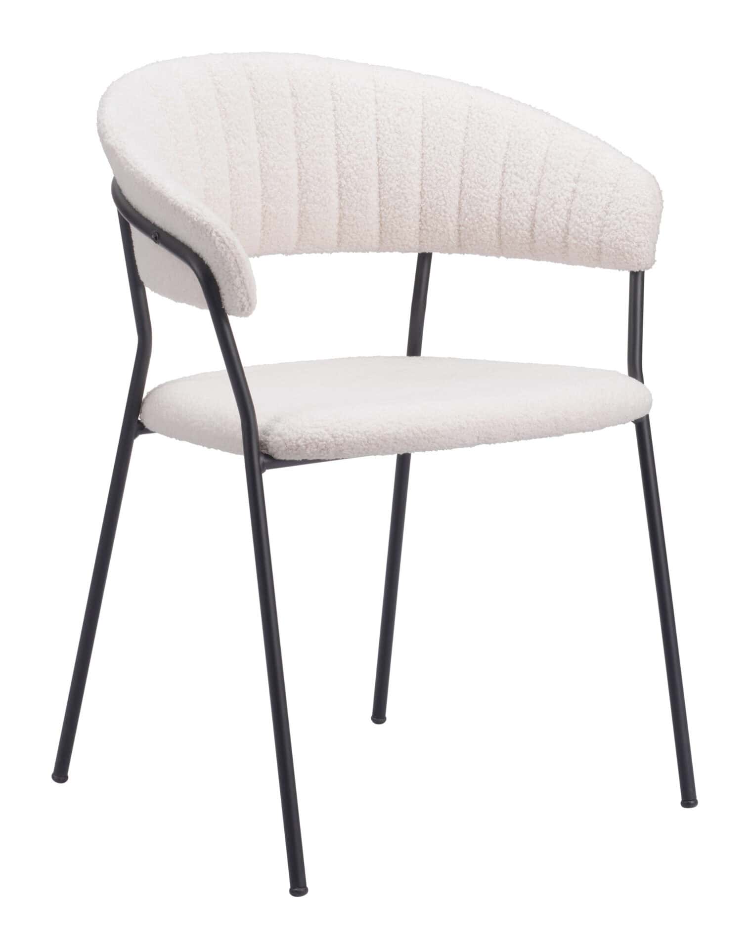Cream Shearling Modern Dining Chair with Armrests and Steel Legs (Set of 2) 2 Cream Shearling Modern Dining Chair with Armrests and Steel Legs (Set of 2) - Image 2