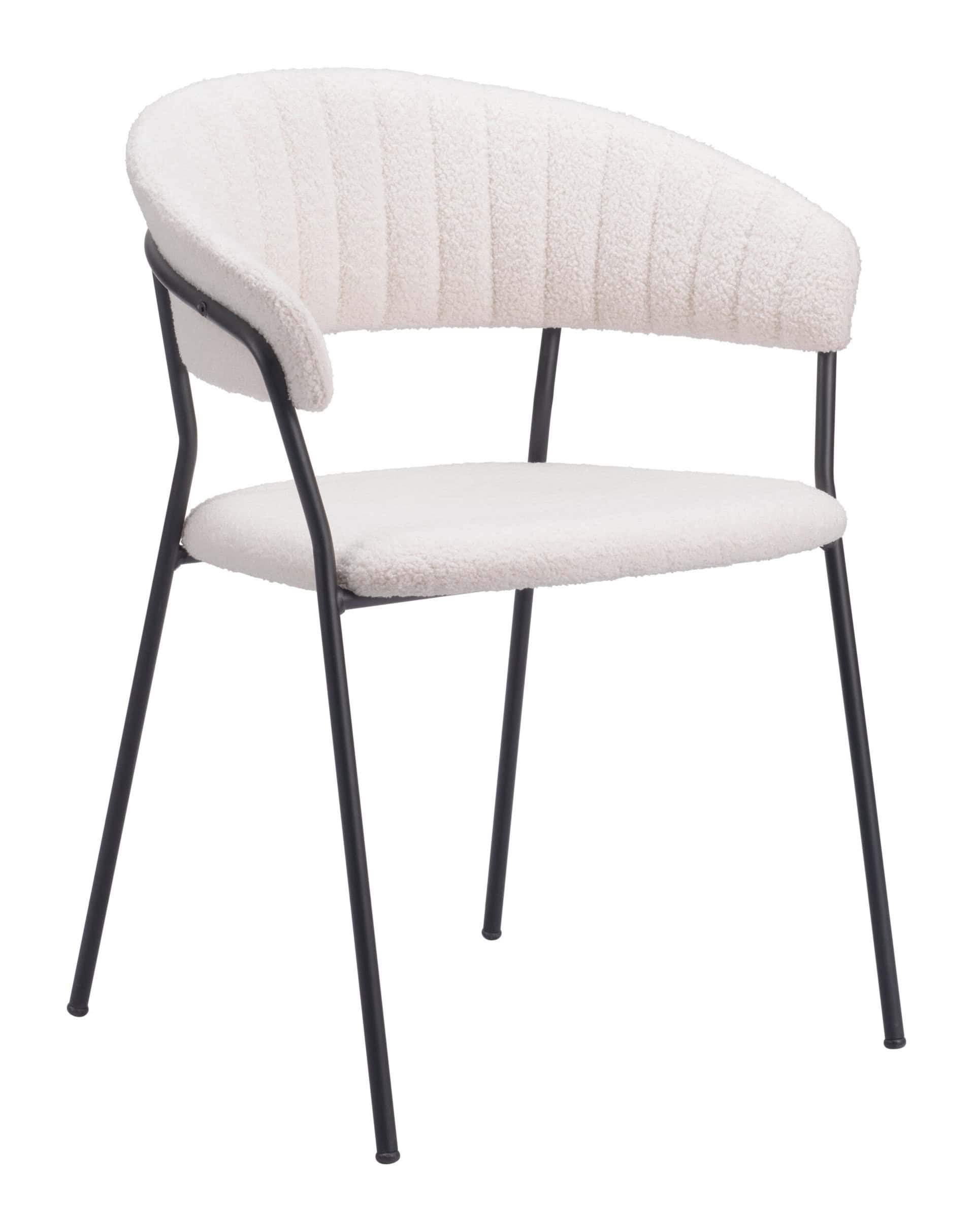 Cream Shearling Modern Dining Chair with Armrests and Steel Legs (Set of 2) 10 Cream Shearling Modern Dining Chair with Armrests and Steel Legs (Set of 2)