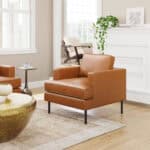 Modern Faux Leather Armchair with Steel Legs, Brown 9 Modern Faux Leather Armchair with Steel Legs, Brown