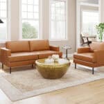 Modern Faux Leather Armchair with Steel Legs, Brown 10 Modern Faux Leather Armchair with Steel Legs, Brown
