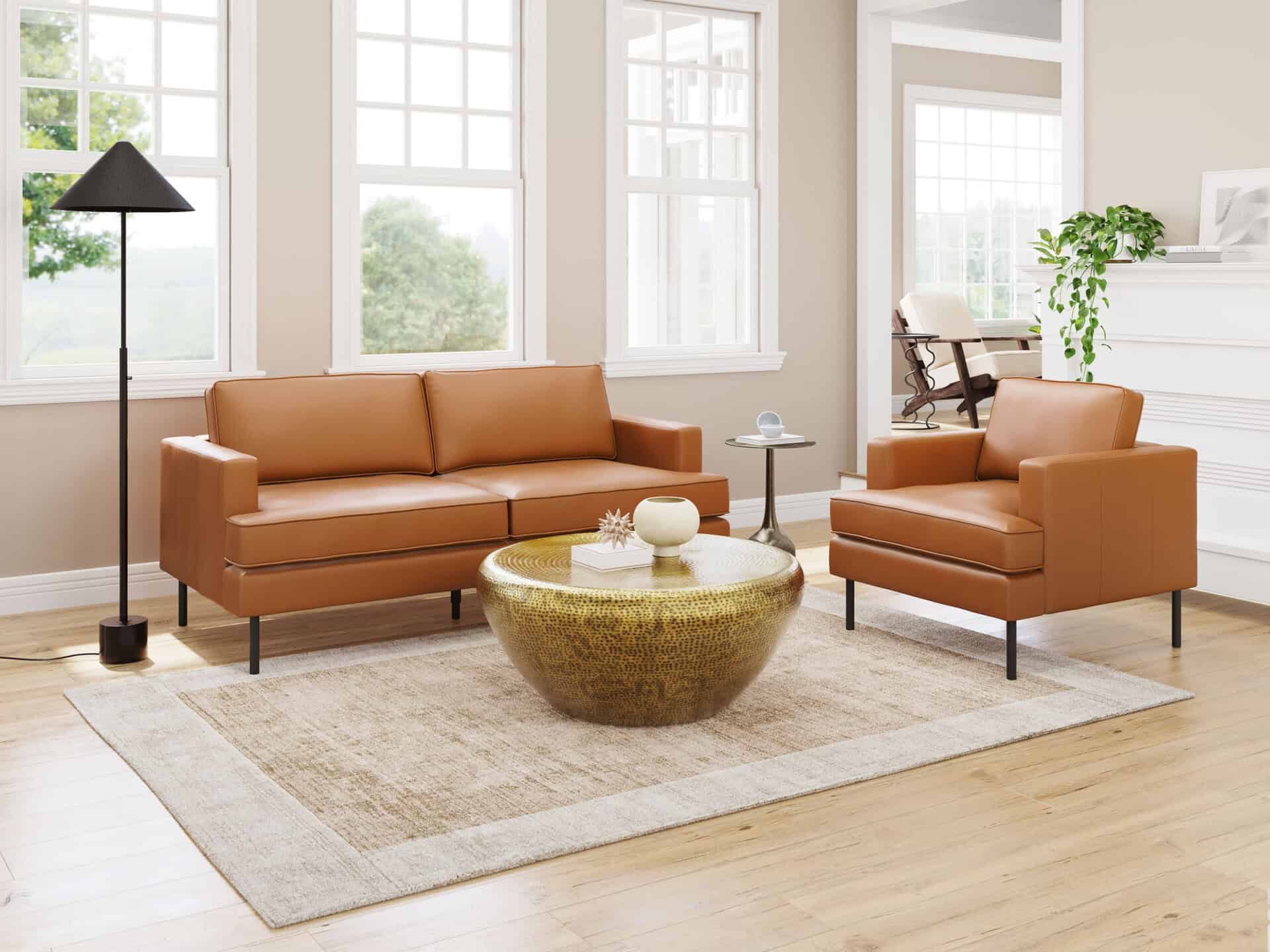 Modern Brown Faux Leather Sofa with Powder Coated Steel Legs 10 Modern Brown Faux Leather Sofa with Powder Coated Steel Legs