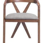 Gray Fabric Dining Chair with Walnut Rubberwood Frame