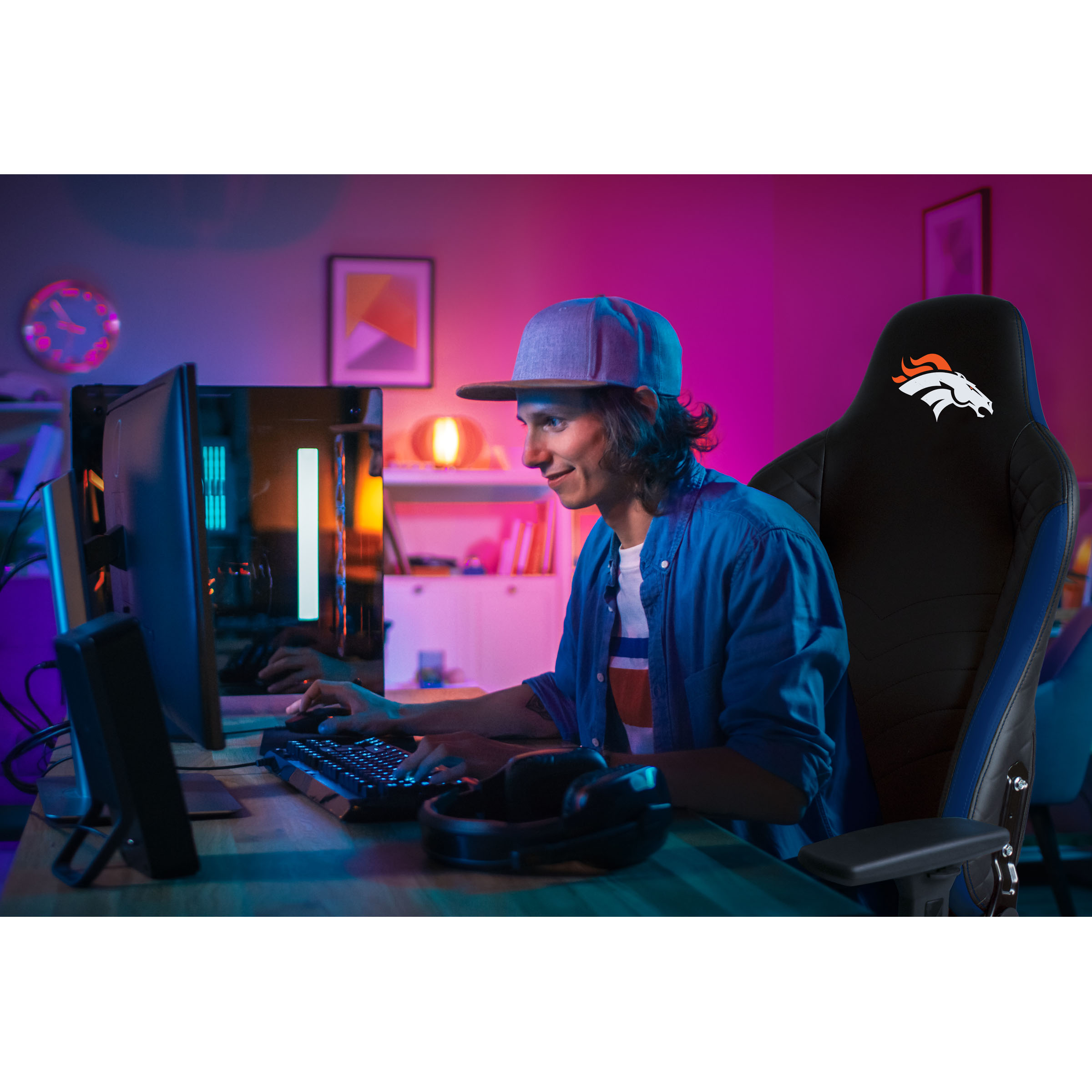 denver broncos nfl pro series embroidered gaming chair