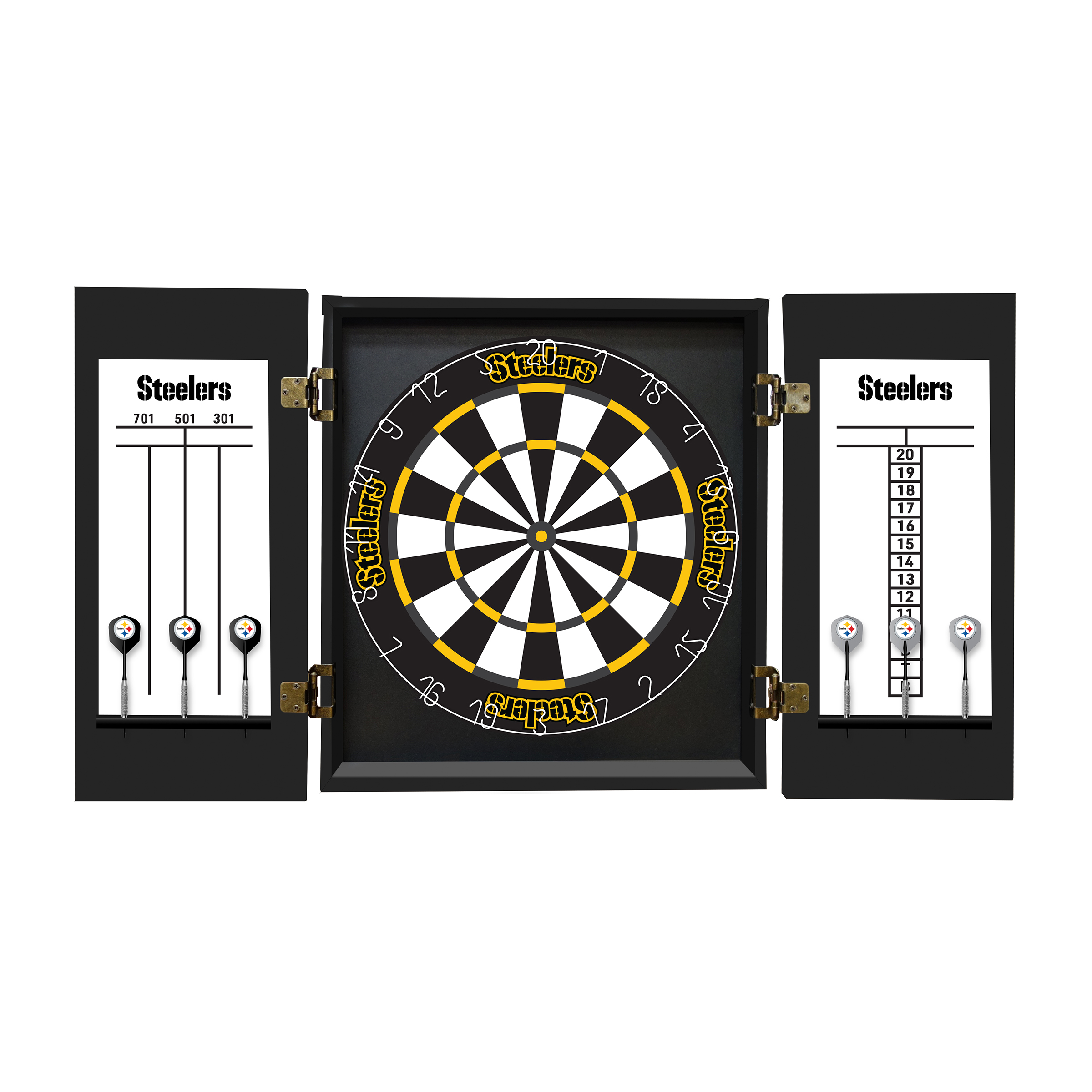pittsburgh steelers bristle dartboard cabinet set