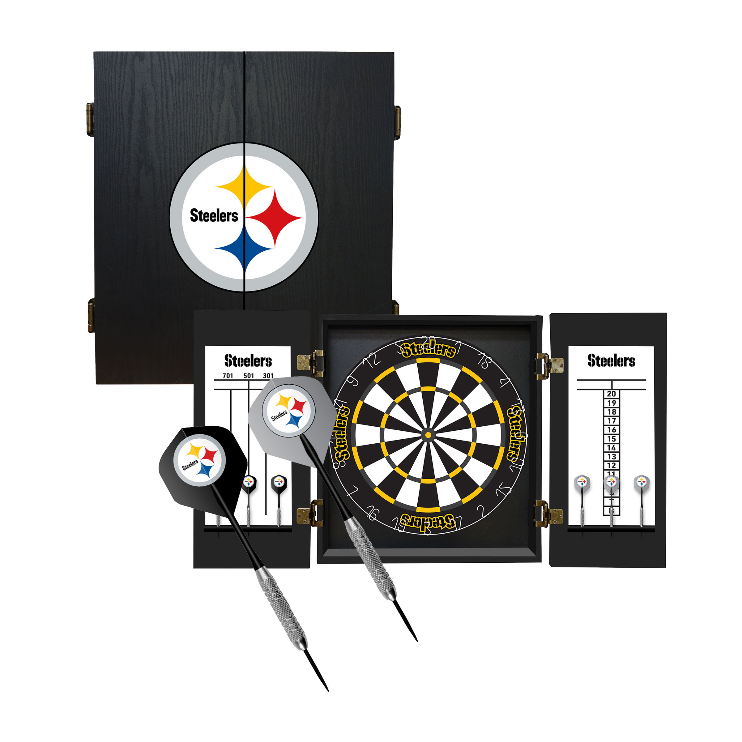 pittsburgh steelers bristle dartboard cabinet set