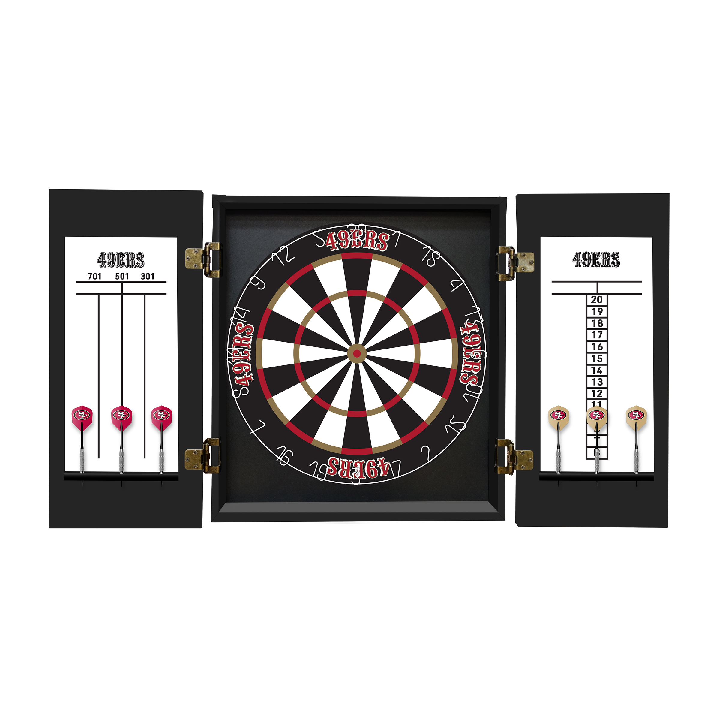 49ers bristle dartboard cabinet set