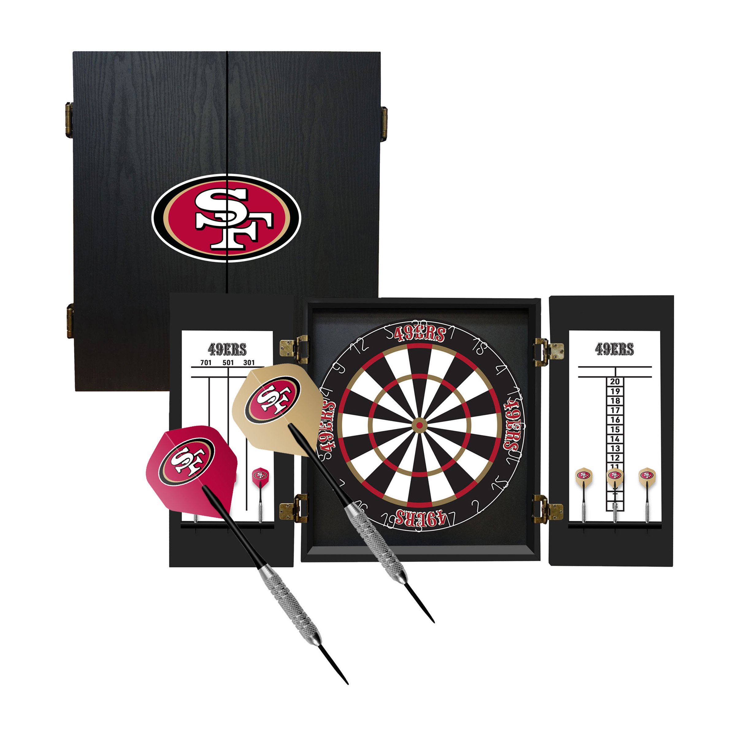 49ers bristle dartboard cabinet set