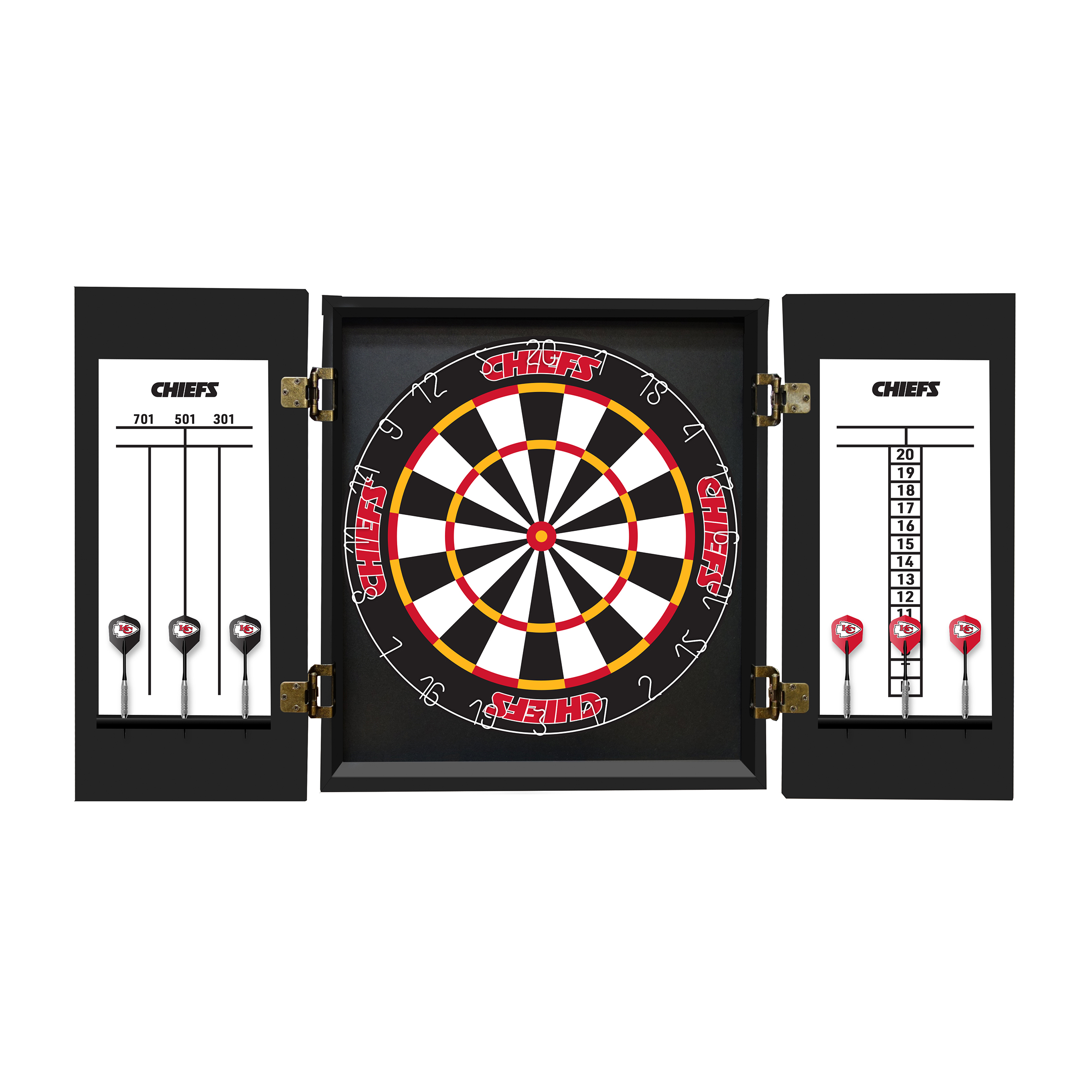 chiefs bristle dartboard cabinet set