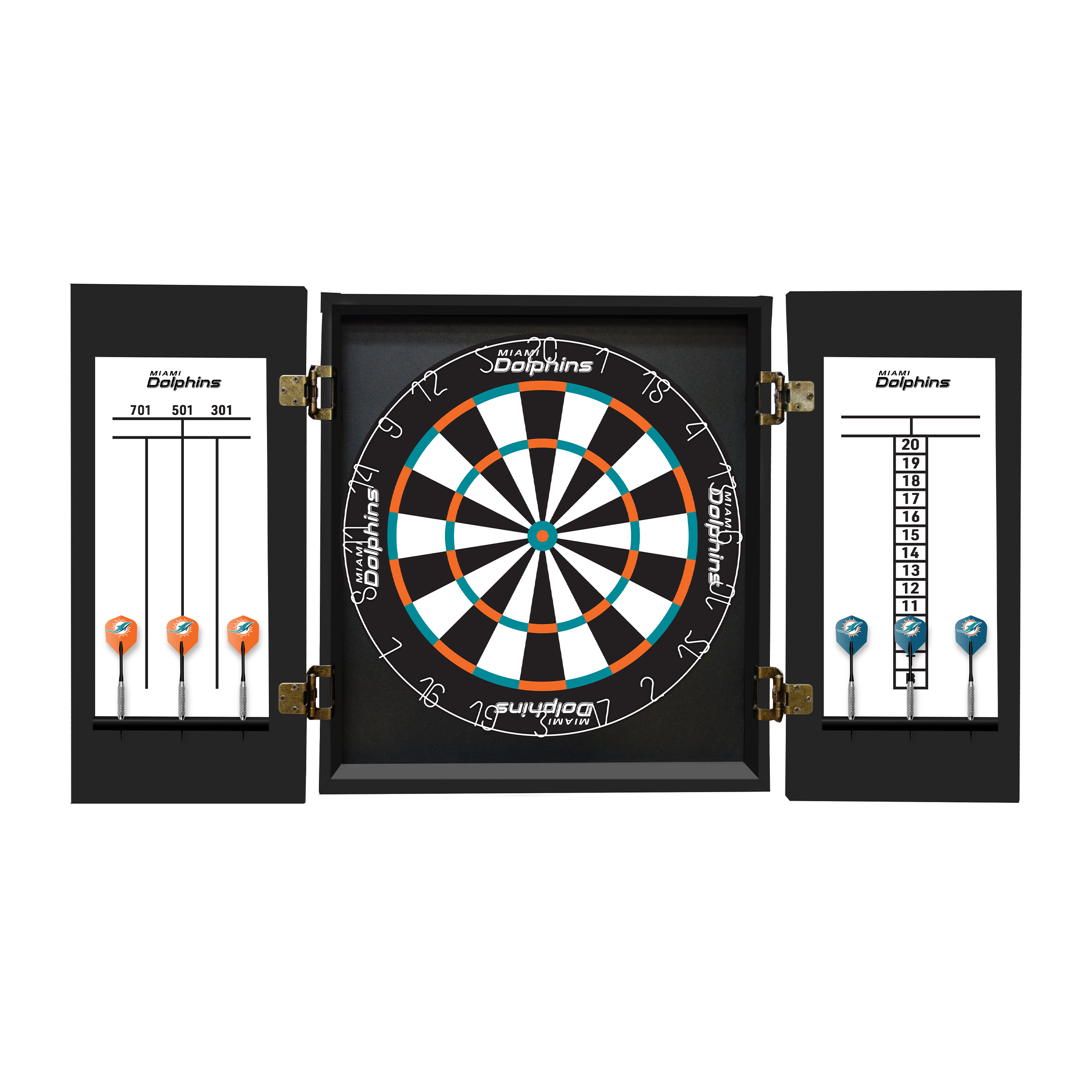 miami dolphins bristle dartboard cabinet set