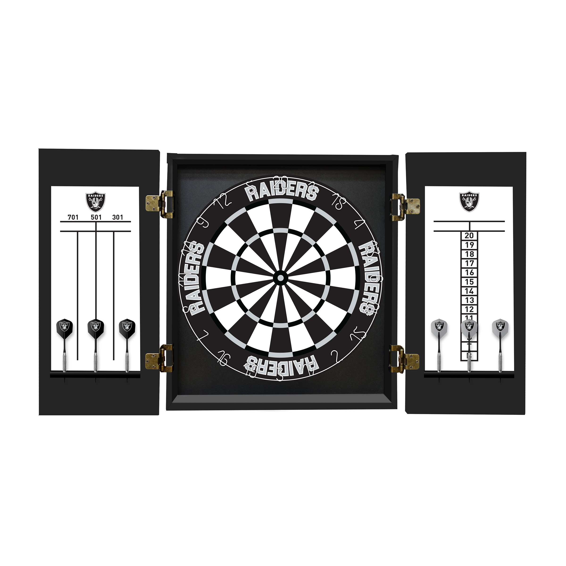 las vegas raiders bristle dartboard cabinet set